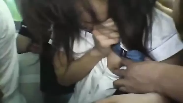Shy Schoolgirl gangbanged in a public train
