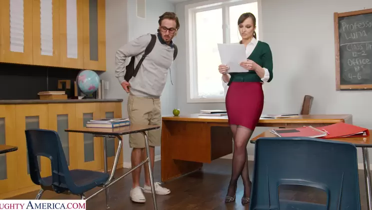 Giving her student a testosterone boost by wrapping her pussy around his cock