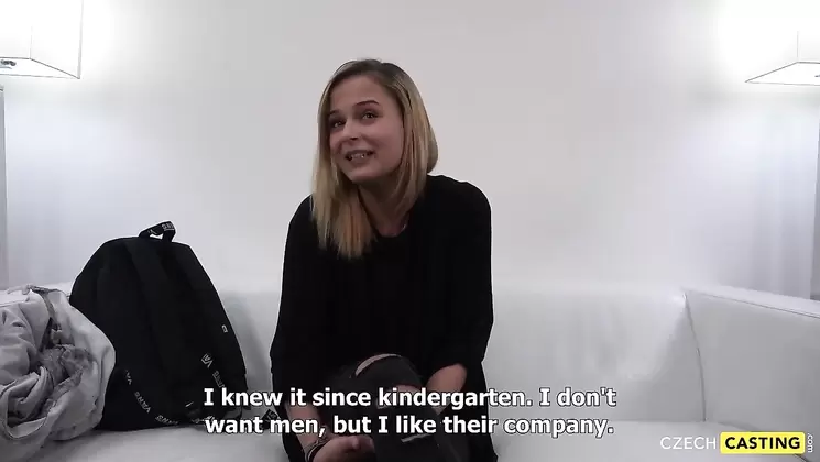 Lesbian Virgin Teen Enjoys Threesome on Casting