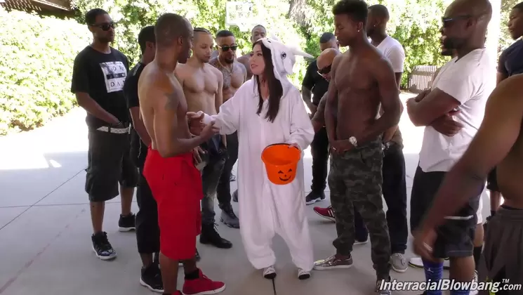 Romperwearing teen in an interracial gangbang