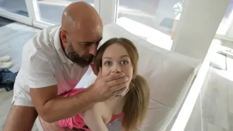 Watch this petite babe get her tiny tits sucked & her tight ass drilled by an older delivery man