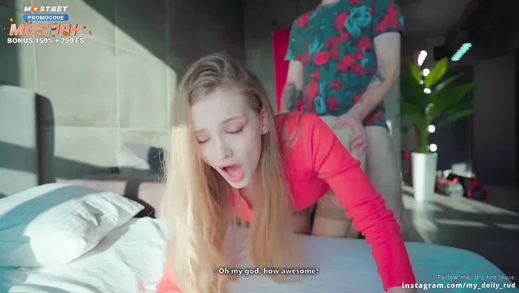 Dolly Rud's stepbrother awakens her with a plug in her ass and rides her in POV