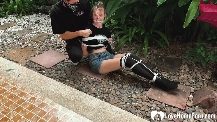 Sexy Vixen Restrained Outdoors Tickled Hard Begging for More Action