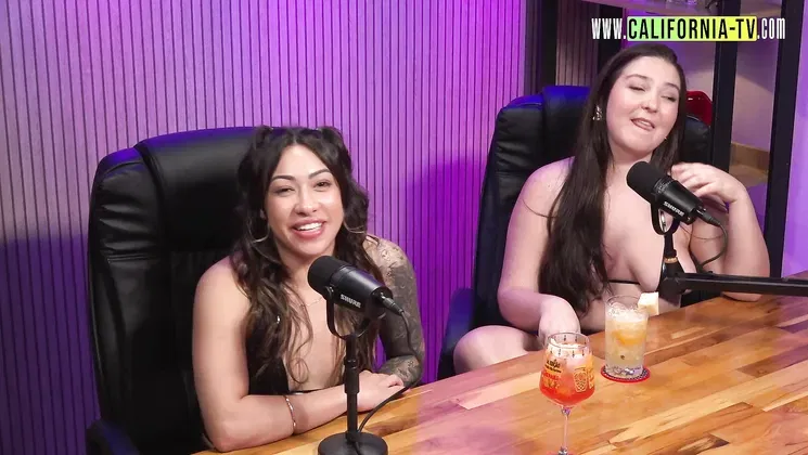 Japanese MILF & Fat Babe Strip & Make Out On The Podcast