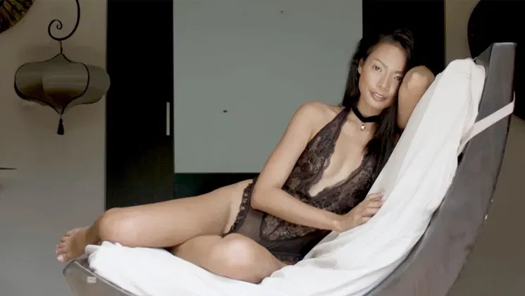 Sexy Asian MILF posing in hot lingerie