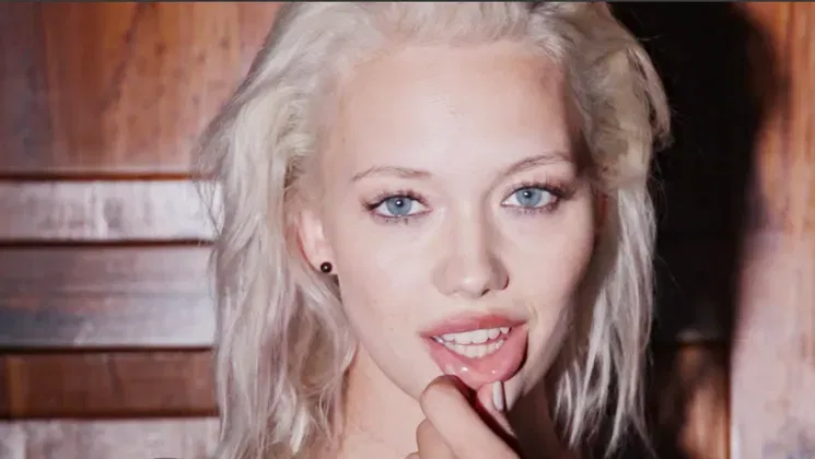 Perfect blonde teen posing in lingerie