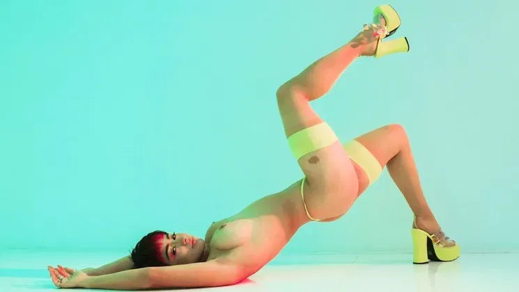 Big tits curvy Latina teen DJ strip nude