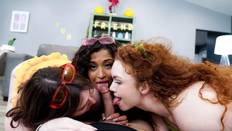 Interracial besties sharing dick during game