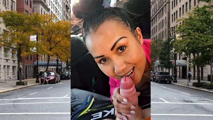 Public POV blowjob by busty Asian MILF