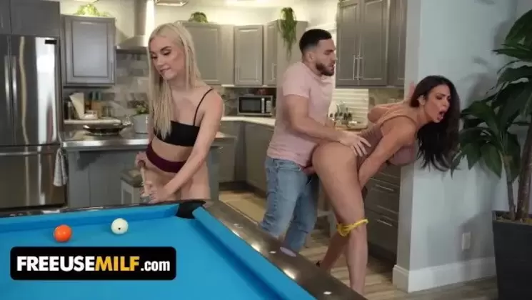 Milf & Daughter tagged team on fucking StepSon