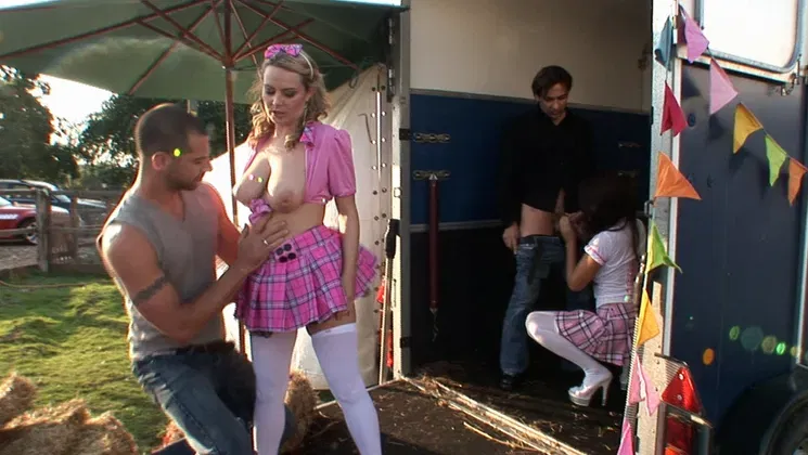 Eva Angelina & Alexis May take on a group of hung guys in wild outdoor threesome