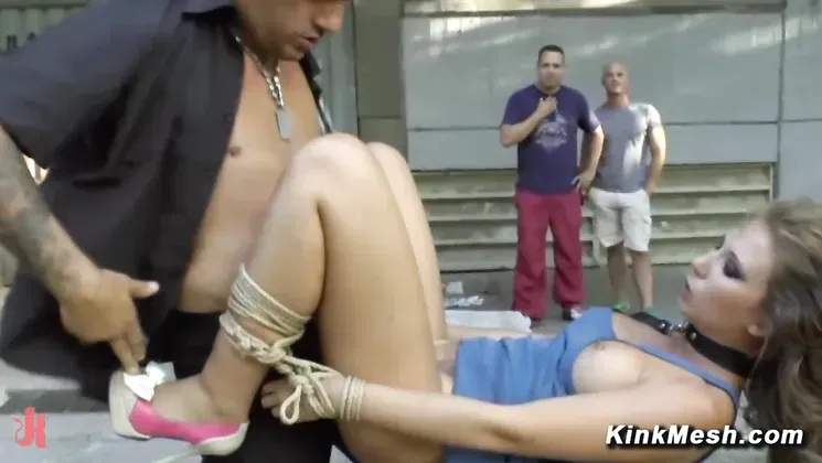 Tied up babe outdoor fucking in Spain