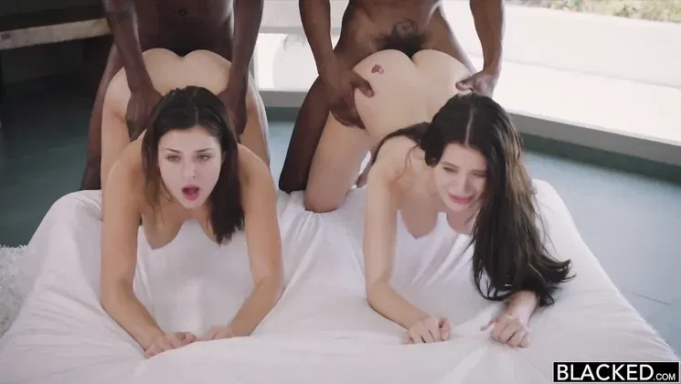 Big tit brunettes share their first interracial foursome and share a juicy creampie