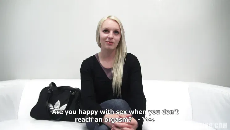 Euro teen with blonde hair strips and takes a hard pounding