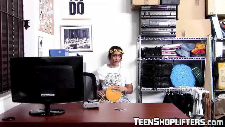 Brunette cutie fucks cop after stealing and interrogation