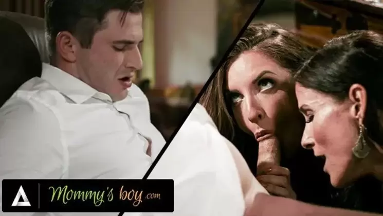 Horny MILF Silvia Saige and Her Hot Wife Sneak Under the Table to Suck Thei...