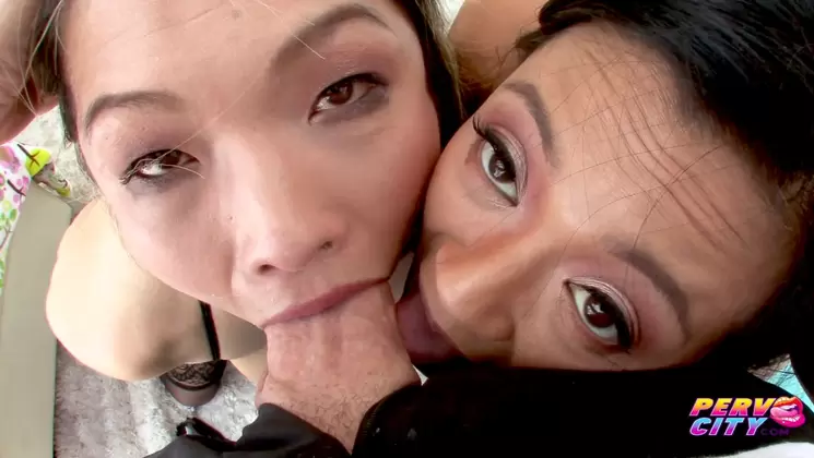 Asian Sloppy Double Blowjob